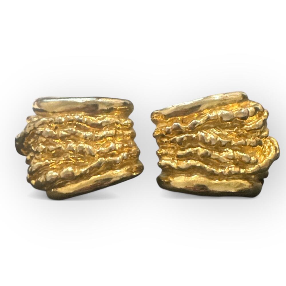 VTG Les Bernard VC Vanity Brutalist 1980s Gold Tone Chunky Clip-On Earrings